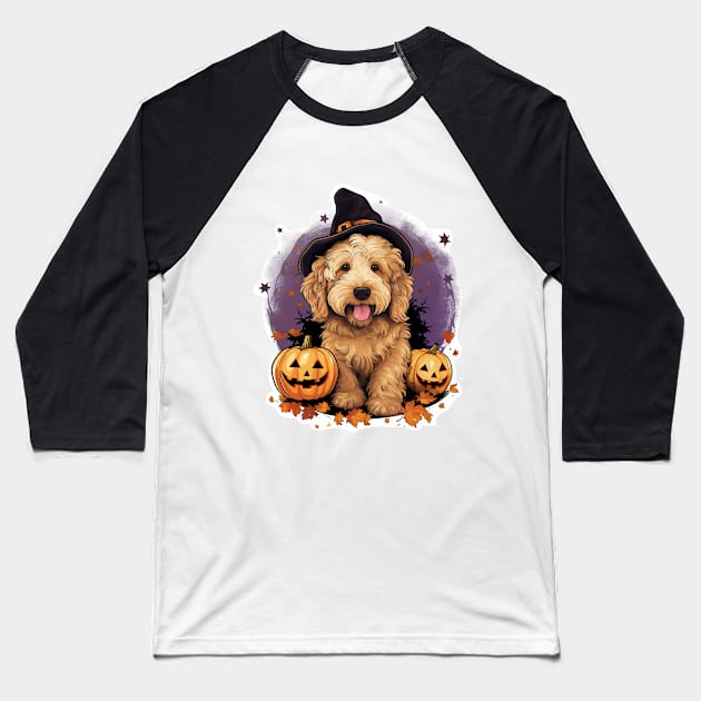 Cute Halloween puppy Dog Baseball T-Shirt by LaartStudio